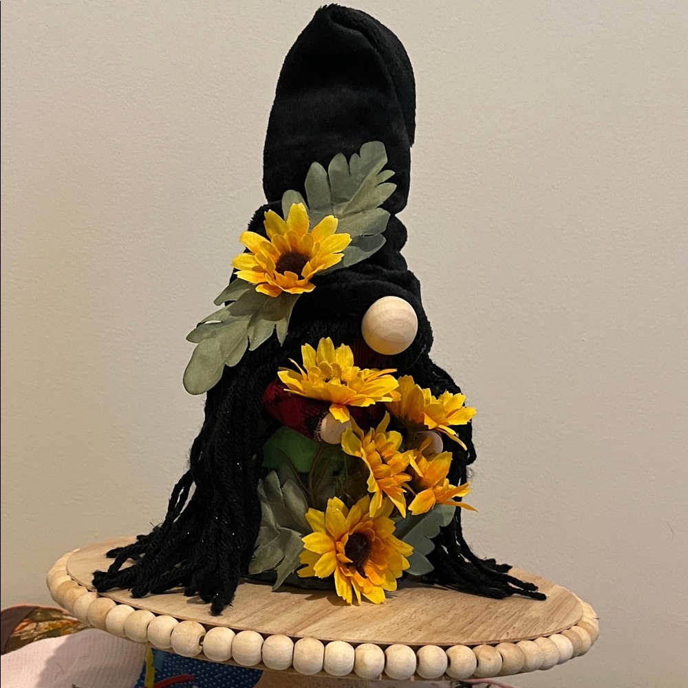 Black Gnome Decor with Sunflowers